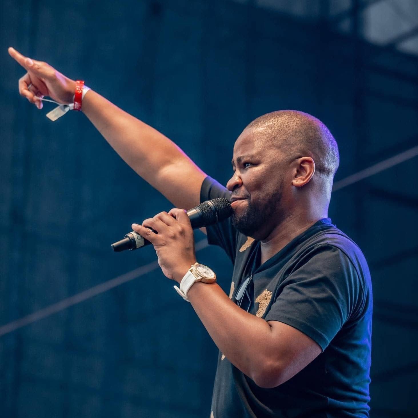 Mafa on stage with microphone